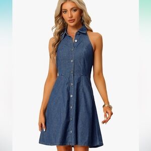 Allegra K Women's Denim Dress | button down, sleeveless